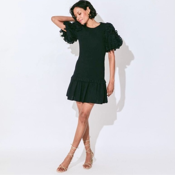 Cleobella Dresses & Skirts - NWT Cleobella Colette Black Ruffle Sleeve Mini Dress Size M Cotton Spring